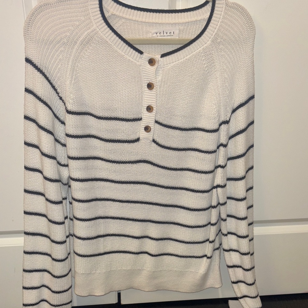 Velvet Women's White and Black Striped Sweater